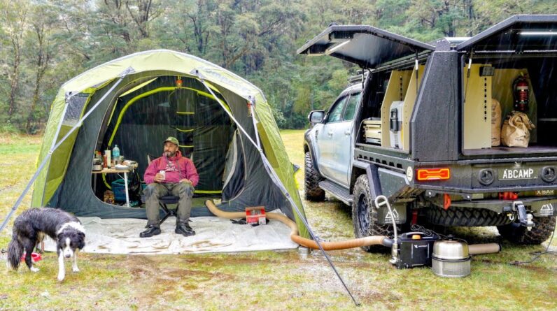2 Night Car Camping in Heavy Rain - Huge Air Tent